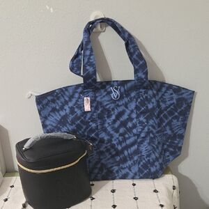 Victoria's Secret Navy Tie-Dye Tote With Cosmetic Case